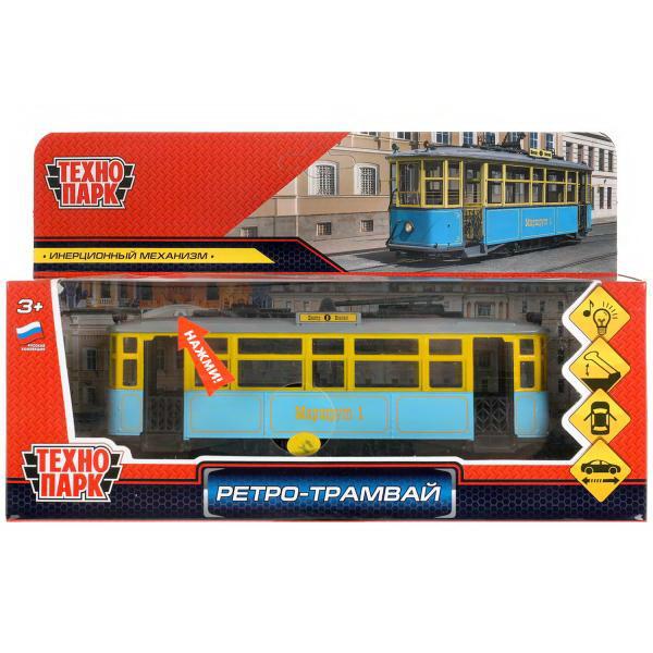 Трамвай TRAMMC1-17SL-BU "Технопарк", трамвай ретро, свет, звук, инерц.
