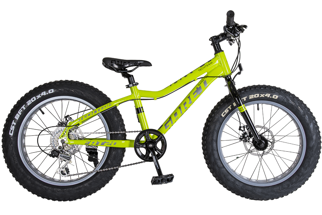 24д. FATBIKE TT Garet, 7 ск, M.DISC, рама AL, рост 14, 24 х 4,00, жёлтый