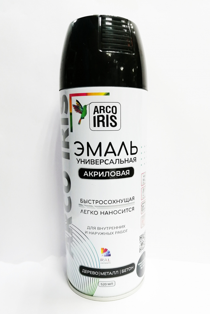 Краска черный глянец, ARCO IRIS, 520 мл, RAL 9005