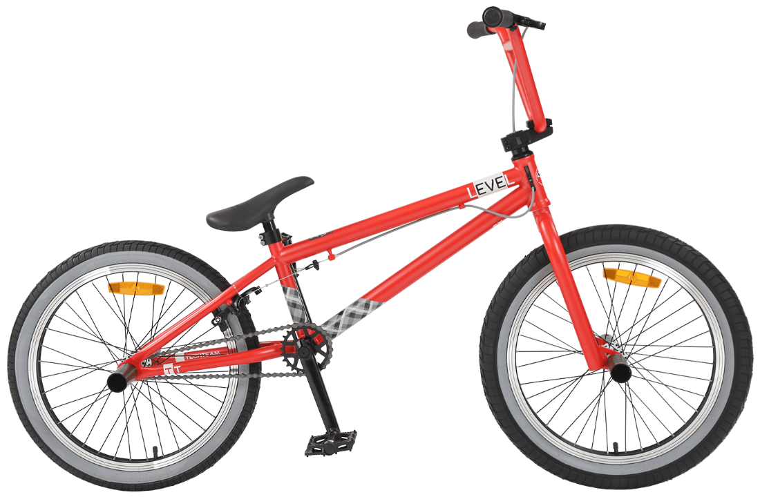 20д. BMX TechTeam Level, 1ск, V-BRAKE, рама сталь, 48 сп, 4 пэги, алый 20д. BMX TechTeam Level, 1ск, V-BRAKE, рама сталь, 48 сп, 4 пэги, алый