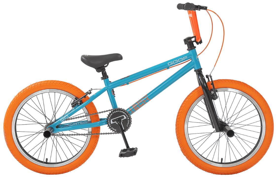 20д. BMX TechTeam Goof, 1ск, V-BRAKE, рама сталь, 4 пэги, бирюзово-оранжевый 20д. BMX TechTeam Goof, 1ск, V-BRAKE, рама сталь, 4 пэги, бирюзово-оранжевый