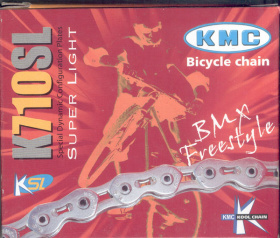 Цепь BMX 1ск. "КМС К710SL" 1 ск., 1/2"X1/8" 116зв, лёгк, полые пины, повыш. проч, защ. от спад, сер Цепь BMX 1ск. "КМС К710SL" 1 ск., 1/2"X1/8" 116зв, лёгк, полые пины, повыш. проч, защ. от спад, сер