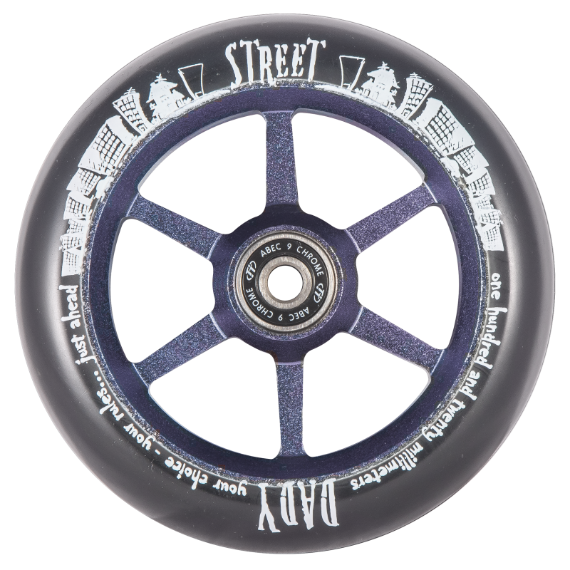 Колесо самоката паркового ф 120 мм 6ST, Flat Solid, AL, (для Street Dady), подш. Abec - 9, TТ фиол Колесо самоката паркового ф 120 мм 6ST, Flat Solid, AL, (для Street Dady), подш. Abec - 9, TТ фиол