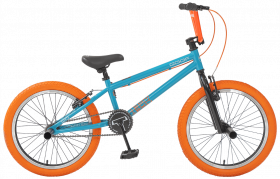 20д. BMX TechTeam Goof, 1ск, V-BRAKE, рама сталь, 4 пэги, бирюзово-оранжевый