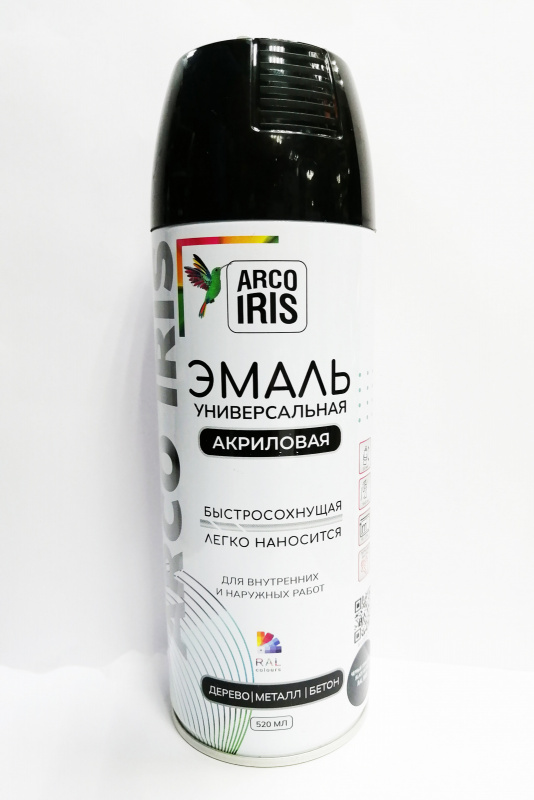 Краска Черный глянцевый, ARCO IRIS, 520 мл, RAL 9005