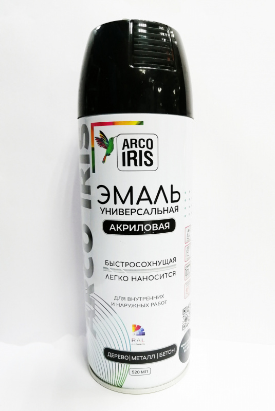 Краска Черный глянцевый, ARCO IRIS, 520 мл, RAL 9005 Краска Черный глянцевый, ARCO IRIS, 520 мл, RAL 9005